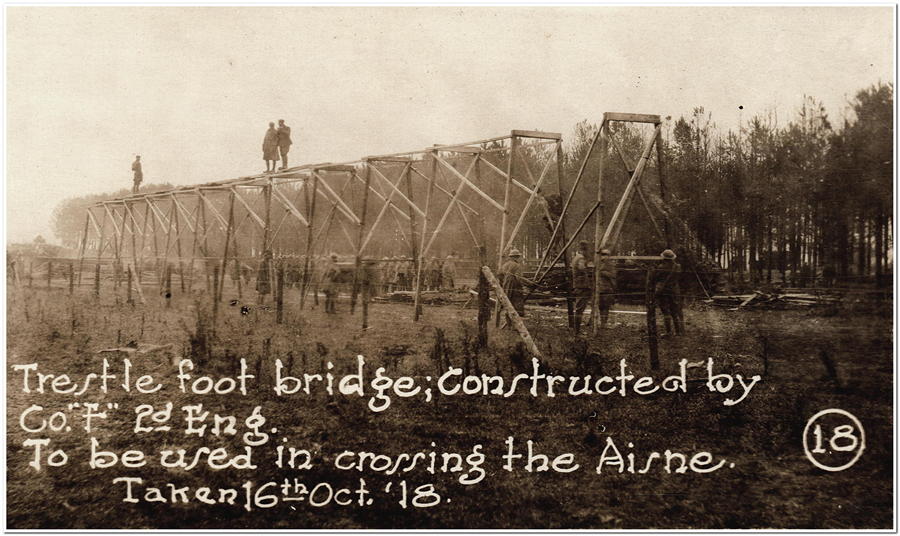 Trestle foot bridge; constructed by Co. "F" 2d Eng. To be used in crossing the Aisne.