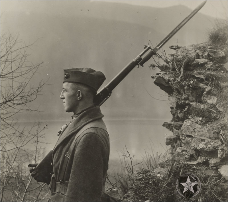 Sgt. N. J. Wanda, 6th Marines, on guard. Leuterdorf, Germany.