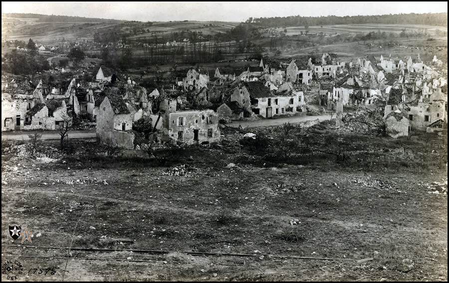 The town of Vaux after the 9th Infantry, 2nd Division, had driven the Germans out. Photographed July 27, 1918.
