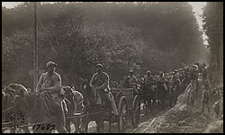 9th Regt. Infantry, 2nd Div., and French troops being rushed to the front at Soissons sector. Chavigny, France. Jul 18, 1918.
