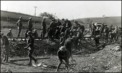 2nd Engineers, 2nd Division, repairing railroad tracks at Bouillonville, France.