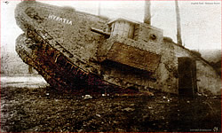English tank going over top in Soissons sector.