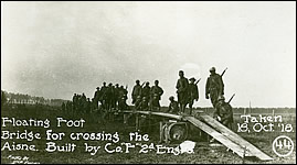 Floating Foot Bridge for crossing the Aisne. Built by Co. "F" 2d. Engrs.