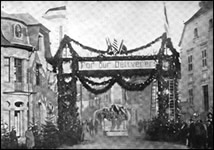 The 'Arch of Welcome' for the American soldiers at Mersch, Luxembourg November, 1918.