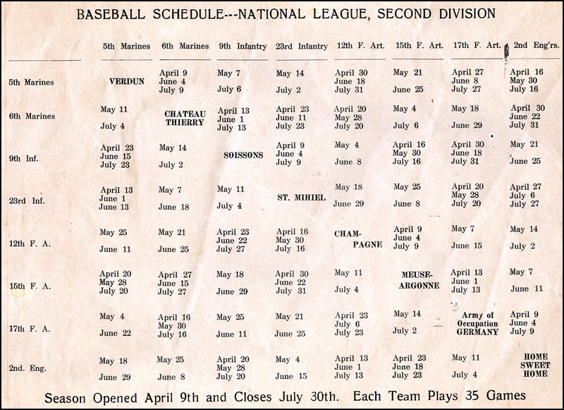 2nd Division 1919 Baseball Schedule